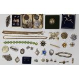 Collection of mixed costume jewellery, including three silver fob pendants, 26.8g, gilt metal