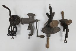 Four late 19th / early 20th century kitchen instruments including Enterprise MFG no.10 tinned meat