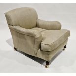 George Smith armchair in the Howard & Sons manner with deep seat, upholstered in a green and cream