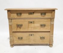 19th century continental pine chest, the rectangular top with thumbmoulded edge, over three long