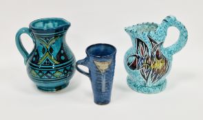 1960s Yvan Borty for Vallauris pottery baluster jug, painted with hatching and dots on a speckled