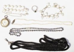 Graduated string of cultured pearls on silver marcasite set clasp, made by Lotus, princess length,
