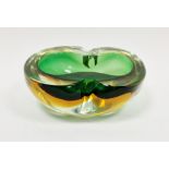 Murano Sommerso-style cased bowl, of lobed form, in green, amber and clear glass, 17 cm wide