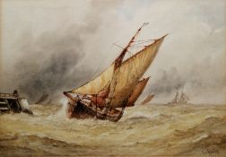 Frederick James Aldridge (1850-1933) Watercolour on paper Fishing vessel in rough sea, signed