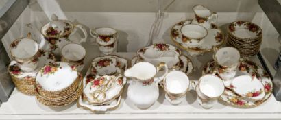 Royal Albert Old Country Roses pattern part tea service, printed marks, comprising: a teapot and