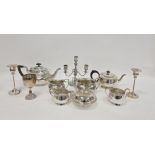 Collection of silver plate including two three-piece tea services, a sardine dish, a three-branch