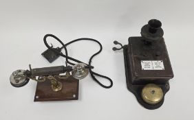 Early 20th century railway D type wall-mounted mahogany telephone with bakelite mouthpiece, 31cm