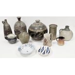 Group of studio pottery, including: Waistel Cooper (1921-2003) oviform vase, in flecked mottled