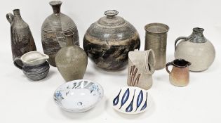 Group of studio pottery, including: Waistel Cooper (1921-2003) oviform vase, in flecked mottled
