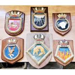 Collection of approx 32 mainly Royal Navy regimental crests, plaster, mostly mounted on wooden