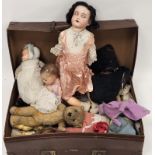 Collection of dolls and teddy bears including an Armand Marseille 390 bisque headed doll with