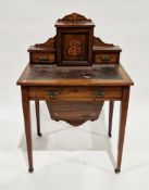 Edwardian Sheraton Revival rosewood and satinwood inlaid combination ladies writing desk and work