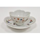 Meissen porcelain kakiemon quatrefoil teabowl and saucer, circa 1729, overglaze blue crossed