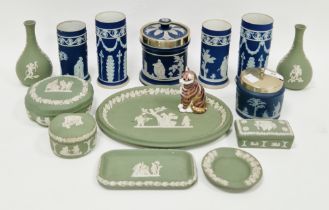 Collection of Wedgwood & Adams blue and green jasperware, 20th century, impressed marks,