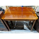 Pair of mahogany console or side tables in the Sheraton manner, with satinwood string inlay and