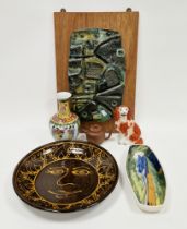 Mid-century studio pottery abstract plaque, impressed and incised with geometric shapes and textured