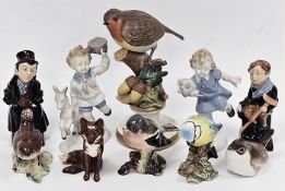 Group of Beswick Pottery models of birds and animals, Royal Doulton figures of Tiny Tim & The Artful