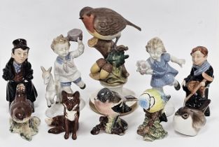 Group of Beswick Pottery models of birds and animals, Royal Doulton figures of Tiny Tim & The Artful