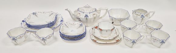Shelley Art Deco Blue Iris pattern part tea-service, printed green marks, painted blue 11561 pattern
