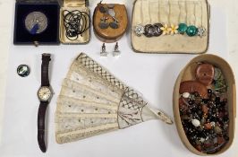 Mixed lot of costume jewellery and collectable items including a cased 1921 school medal for