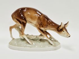 Royal Dux porcelain model of a deer, early 20th century, printed blue marks, impressed shape nos.