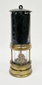 Antique brass and metal miner's safety lamp, unmarked, 24cm high