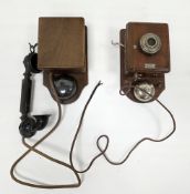 Early 20th century ' Efesco ' mahogany wall-mounted telephone, 25cm high together with another early
