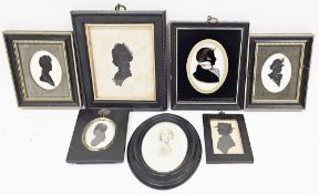 Collection of six silhouette portraits in ebonised frames, dating from the 19th and 20th century and