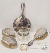 George V silver backed dressing table brush and mirror, Birmingham 1919, W G Sothers, with bow and