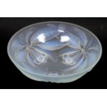 A French art deco (G. Vallon) opalescent press moulded glass bowl, moulded G. Vallon France marks,