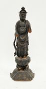 Japanese carved wood figure of Bodhisattva Kannon, probably Edo period, with traces of gilding,