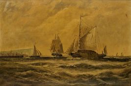 Edwin Hayes RHA (Irish, 1819/20-1904) Oil on canvas Maritime scene with boats near coast, signed
