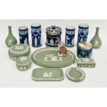 Collection of Wedgwood & Adams blue and green jasperware, 20th century, impressed marks,