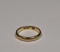 Yellow gold plain wedding band, hallmarks unreadable, ring size H, approx total weight 2.2g