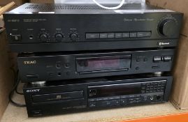 Sony compact disc player, a TEAC digital synthesiser tuner T-R450 and a Sherwood Optimum