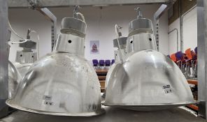 Four industrial aluminium pendant lights, each 65cm high approx (4)