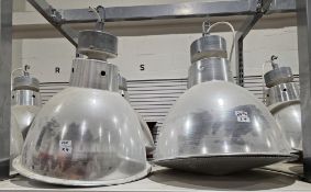 Four industrial aluminium pendant lights, each 65cm high approx (4)