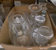 Quantity cut glass wines, tumblers, vases and other glassware including amber-coloured dessert