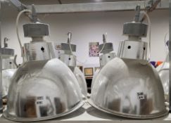 Four industrial aluminium pendant lights, each 65cm high approx (4)
