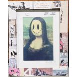 Printed copy of Banksy's Mona Lisa Smile, housed in frame decorated with Banky's art work,