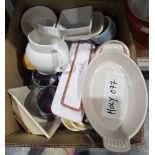 Group of Le Creuset and other similar kitchenwares including an oval two-handled casserole dish