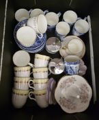 Collection of ceramics and glass including seven Abbey blue and white coffee cans with eight