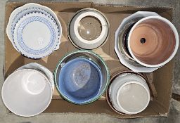 Assorted ceramics predominantly flowerpots, a tapering oviform vase, two Italian majolica flowerpots