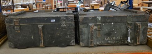 Two 20th century painted wooden military ammunition boxes, one marked Z824237, cases transit no.