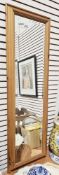 Contemporary pine rectangular wall mirror, bevelled edge and moulded frame, 134cm high