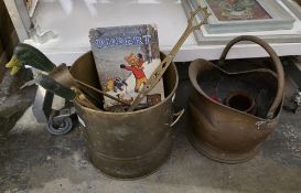 Copper helmet-shaped coal bucket, Rupert book and other items (please note VAT will be payable on