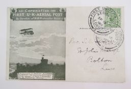 GB Stamps: First United Kingdom Aerial Post London olive green postcard with 1/2d Downey dated ‘SP