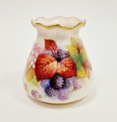 Royal Worcester tapering vase painted with fruit by Kitty Blake, with frilled rim, gilt lined,