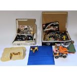 Two boxes of mostly loose Lego and Mega Blocks to include part-built Star Wars 75199 set, tiny