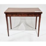 Early 19th century mahogany foldover tea table, the rectangular top with crossbanded and satinwood
